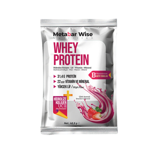 Metabar Wise Whey Protein – Çilek Aromalı Saşe – 15’li Kutu
