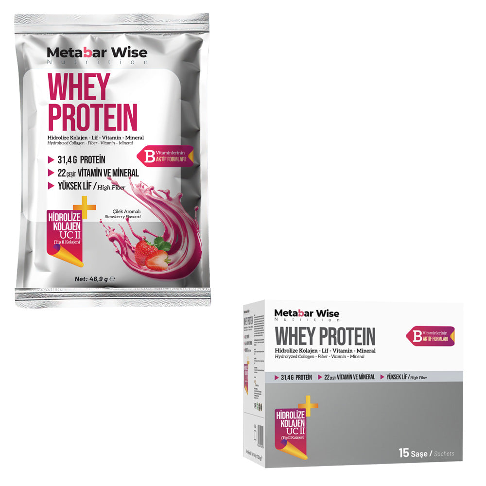 Metabar Wise Whey Protein – Çilek Aromalı Saşe – 15’li Kutu