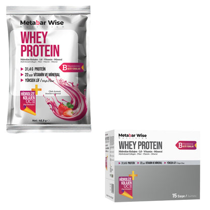 Metabar Wise Whey Protein – Çilek Aromalı Saşe – 15’li Kutu