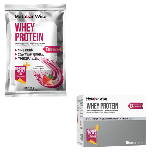 Metabar Wise Whey Protein – Çilek Aromalı Saşe – 15’li Kutu