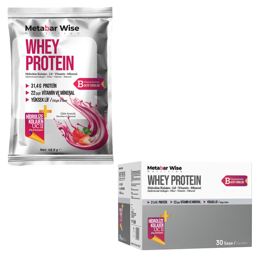 Metabar Wise Whey Protein – Çilek Aromalı Saşe – 30’lu Kutu