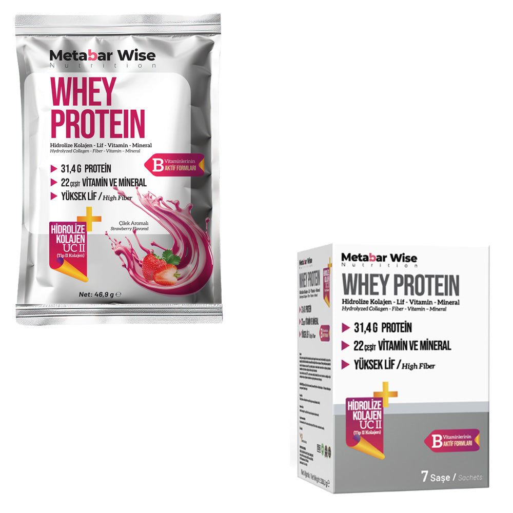 Metabar Wise Whey Protein – Çilek Aromalı Saşe – 7’li Kutu