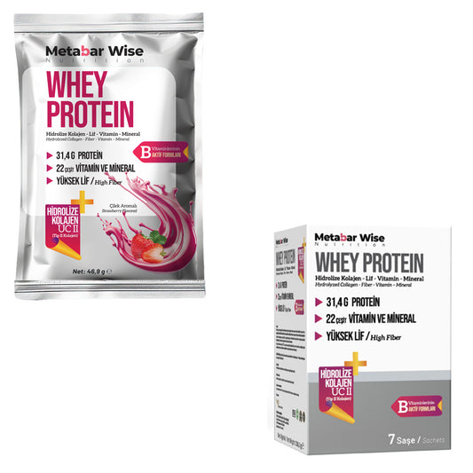 Metabar Wise Whey Protein – Çilek Aromalı Saşe – 7’li Kutu