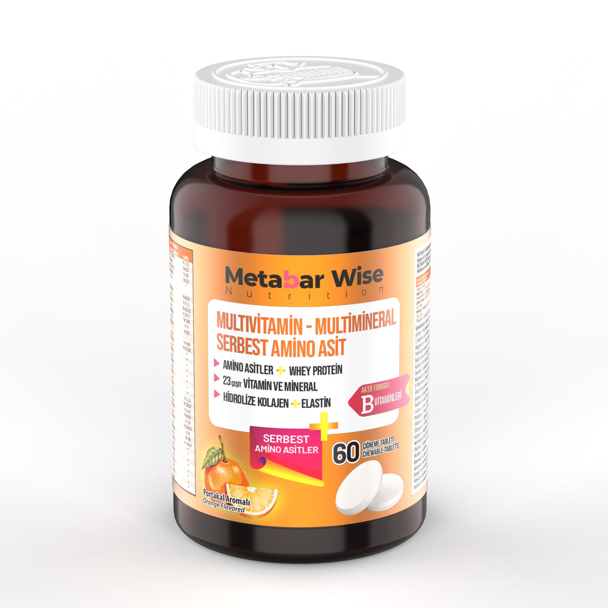 Metabar Wise Whey Protein – Portakal Aromalı Çiğneme Tableti – 60 Tablet