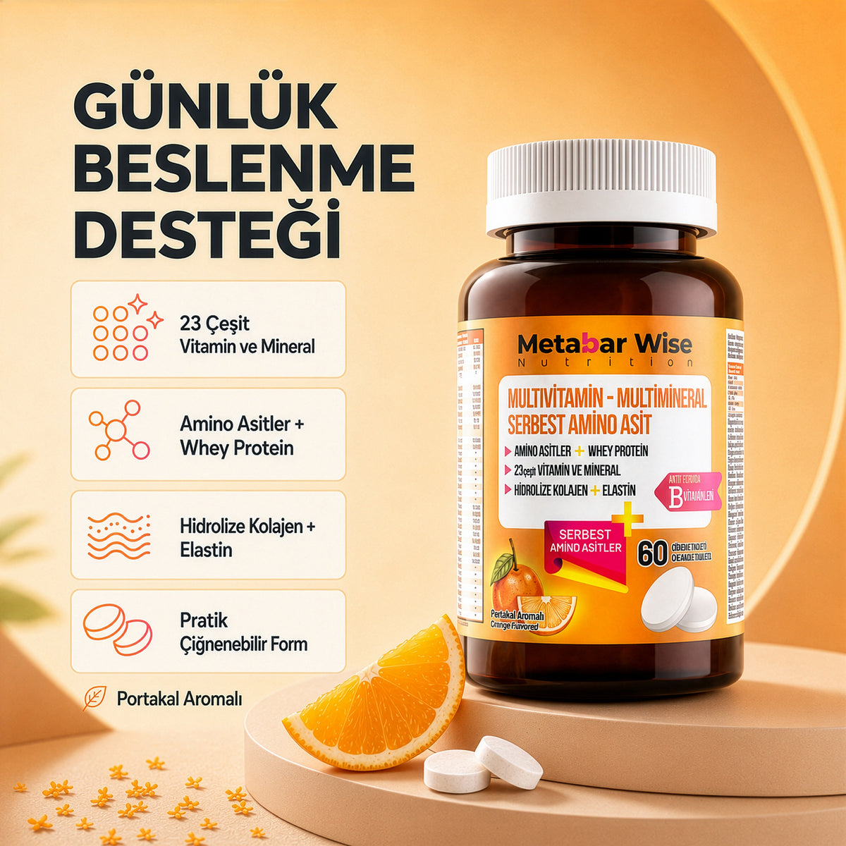 Metabar Wise Portakal Aromalı Çiğneme Tableti faydaları