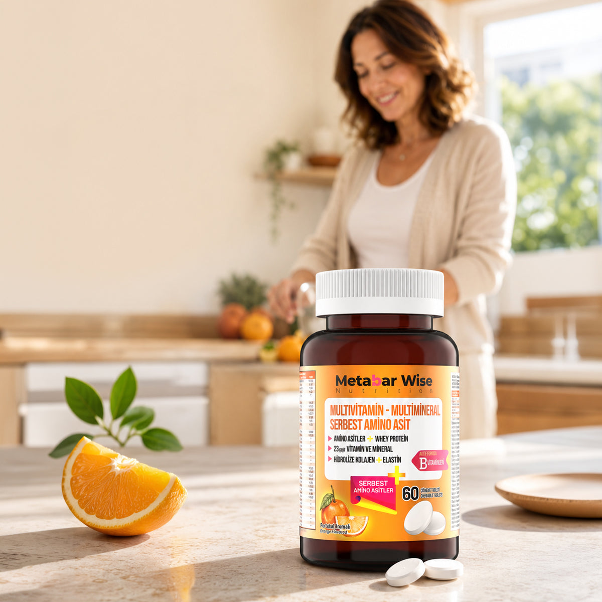 Metabar Wise Whey Protein – Portakal Aromalı Çiğneme Tableti – 60 Tablet
