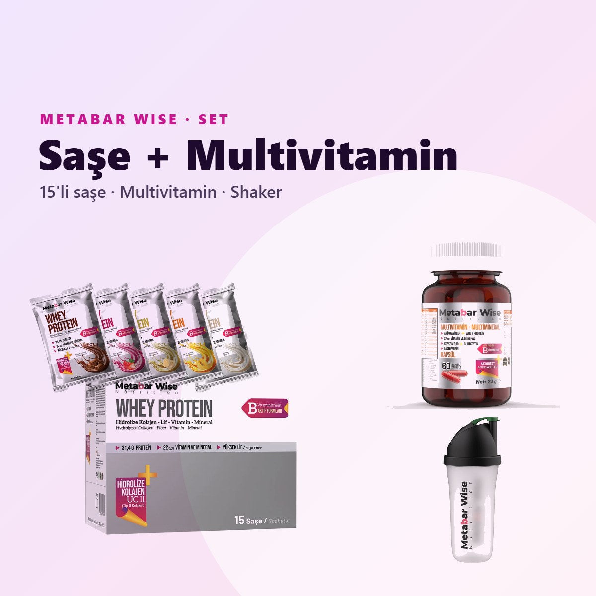 Saşe + Multivitamin Seti 15'li · Saşe, Multivitamin ve Shaker