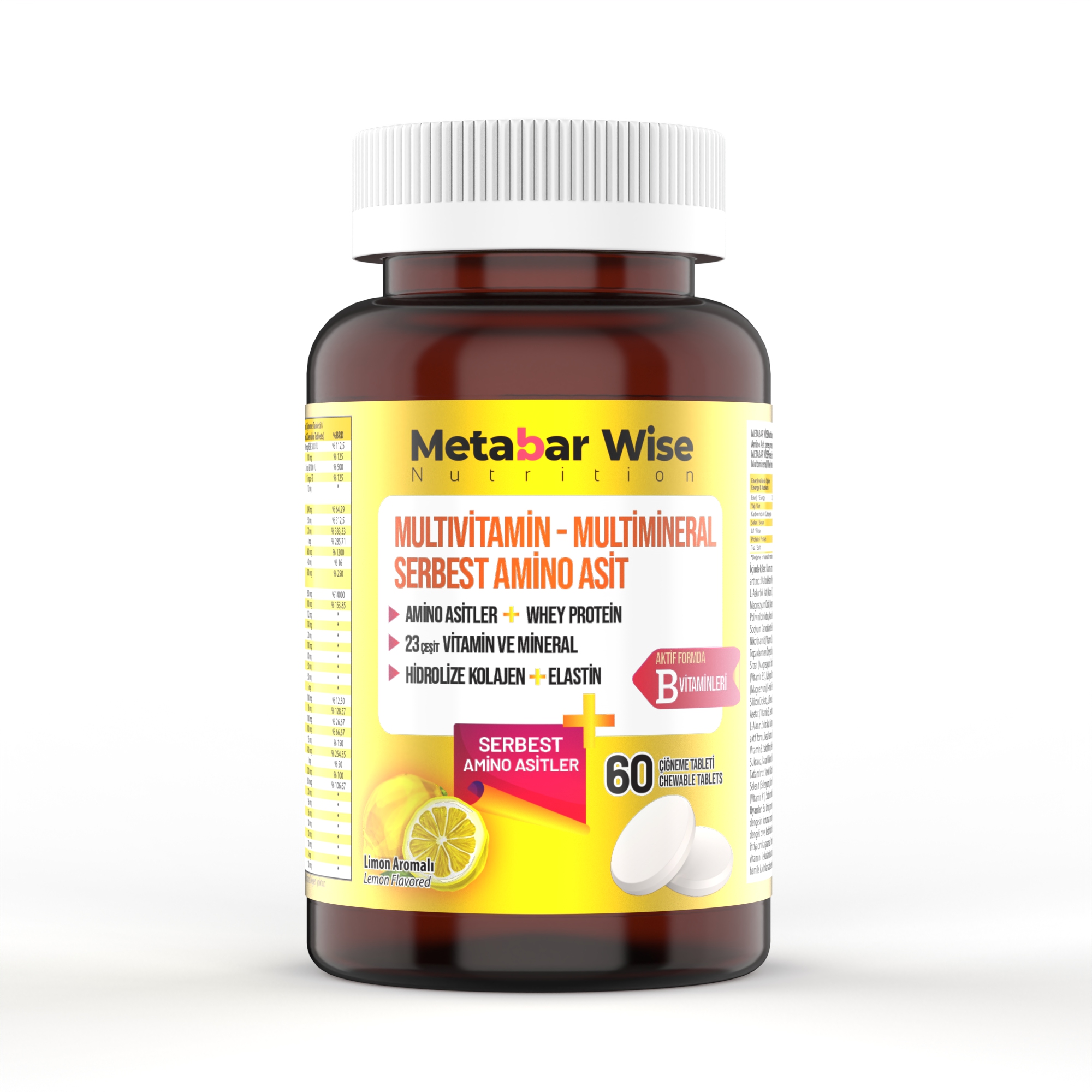 metabar_cigneme_limon.12 Metabar Wise Whey Protein - Limon Aromalı Çiğneme Tableti - 60 Tablet - Görsel 1
