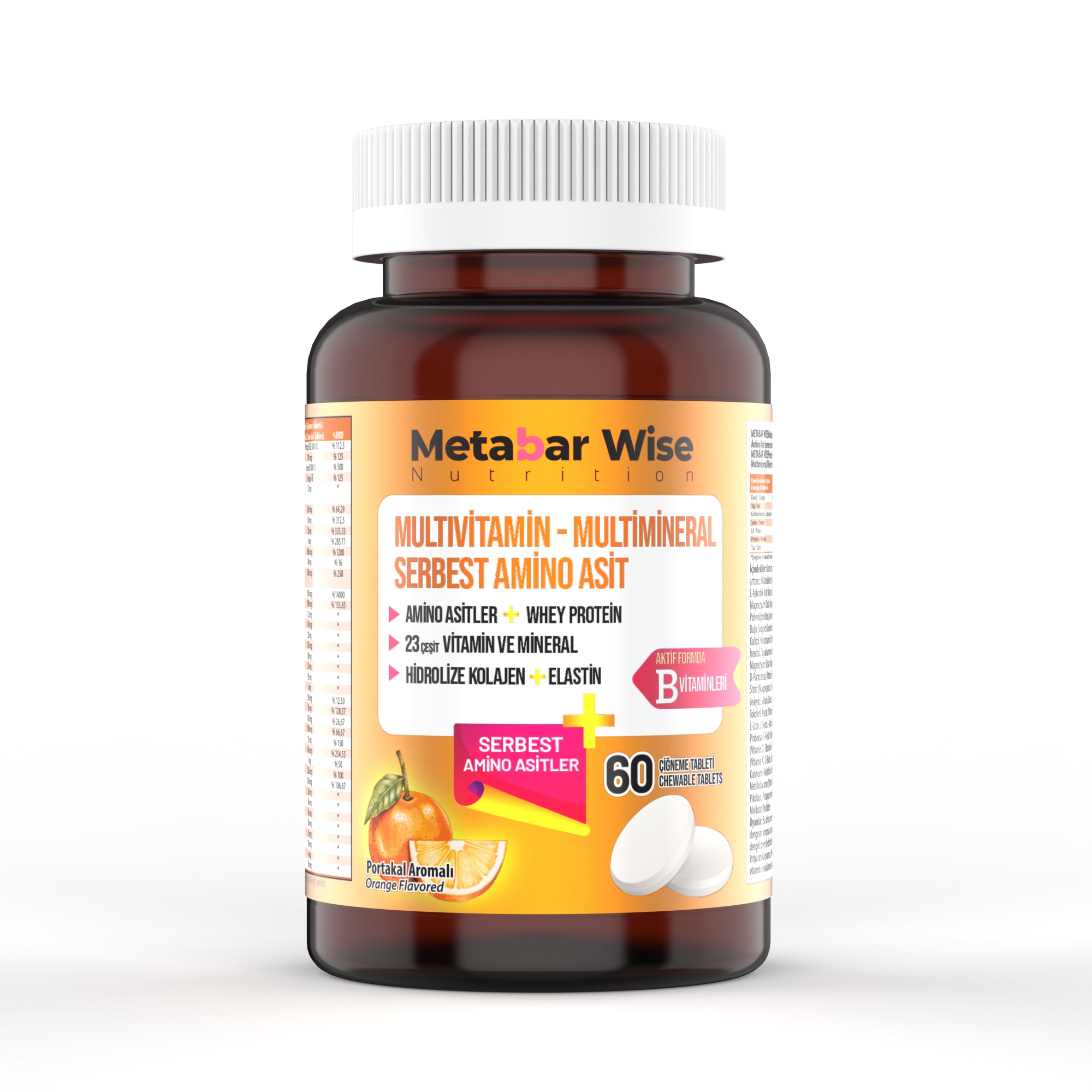 metabar_cigneme_portakal.11 Metabar Wise Whey Protein - Portakal Aromalı Çiğneme Tableti - 60 Tablet - Görsel 1